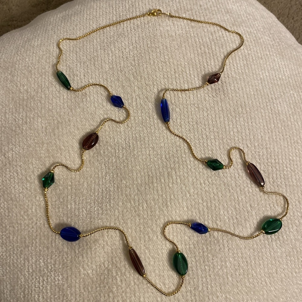 TRIFARI VINTAGE GLASS BEADED NECKLACE BLUE GREEN PURPLE